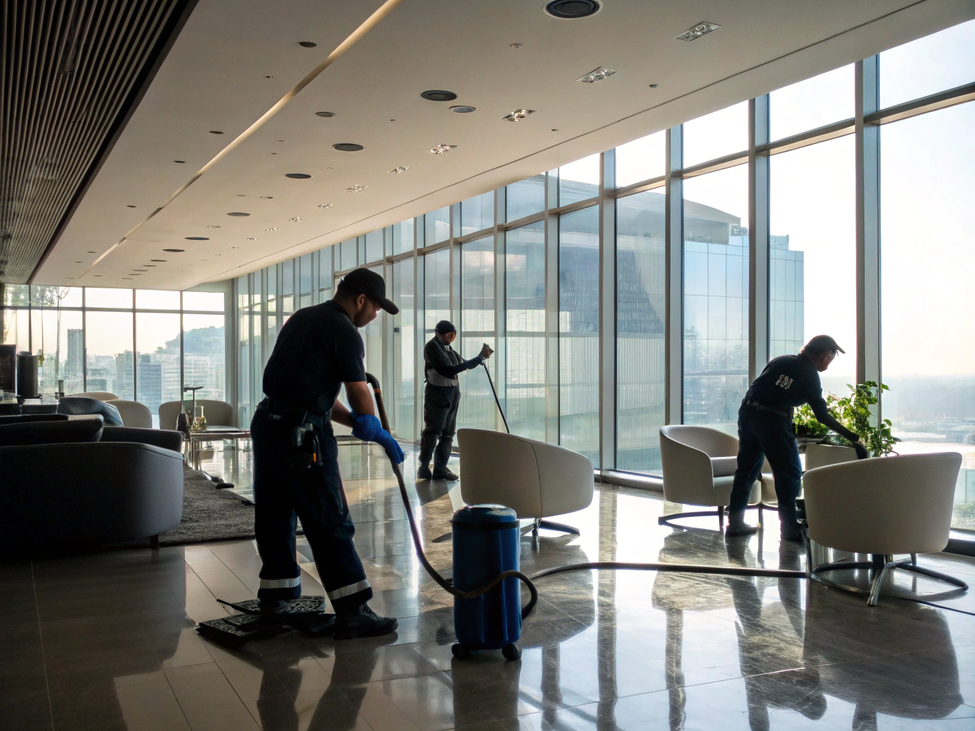 Commercial cleaning service team providing professional cleaning