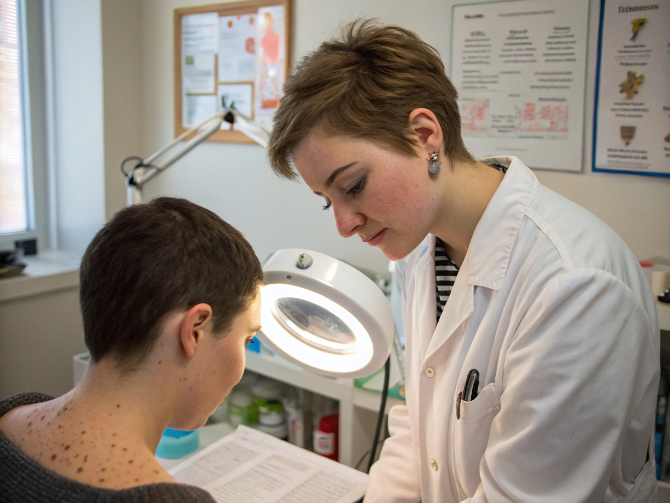 Dermatology clinic consultation room with medical professional