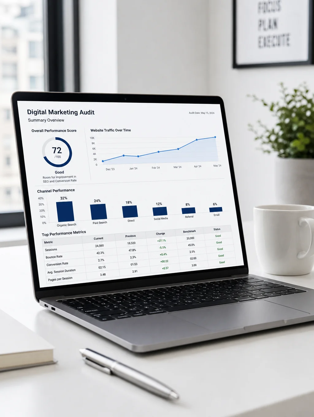 Ecommerce revenue audit report on a clean office desk
