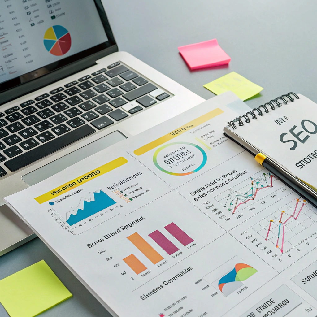 Detailed SEO strategy document with charts and growth projections