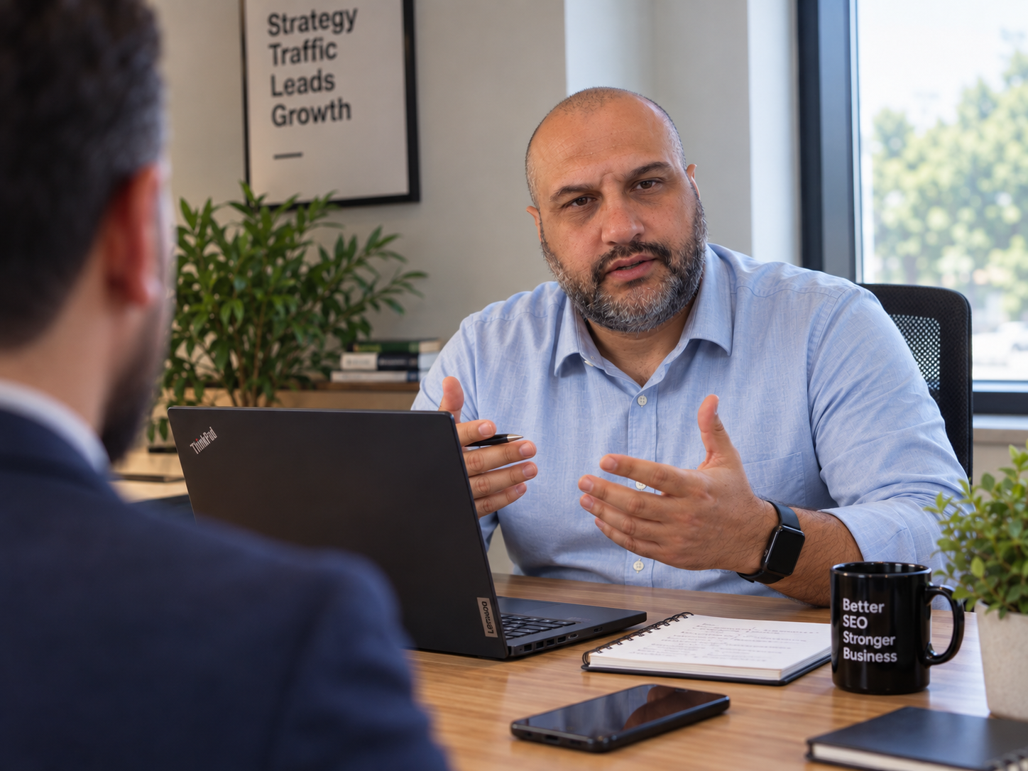 Professional portrait of Yassine Essaadi, independent SEO consultant